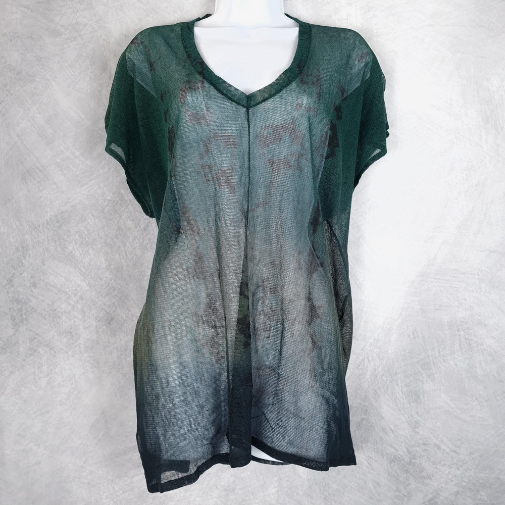 Artofcloth Tunic Top Womens XS Green Sheer Mesh V Neck Oversized Relaxed Layer